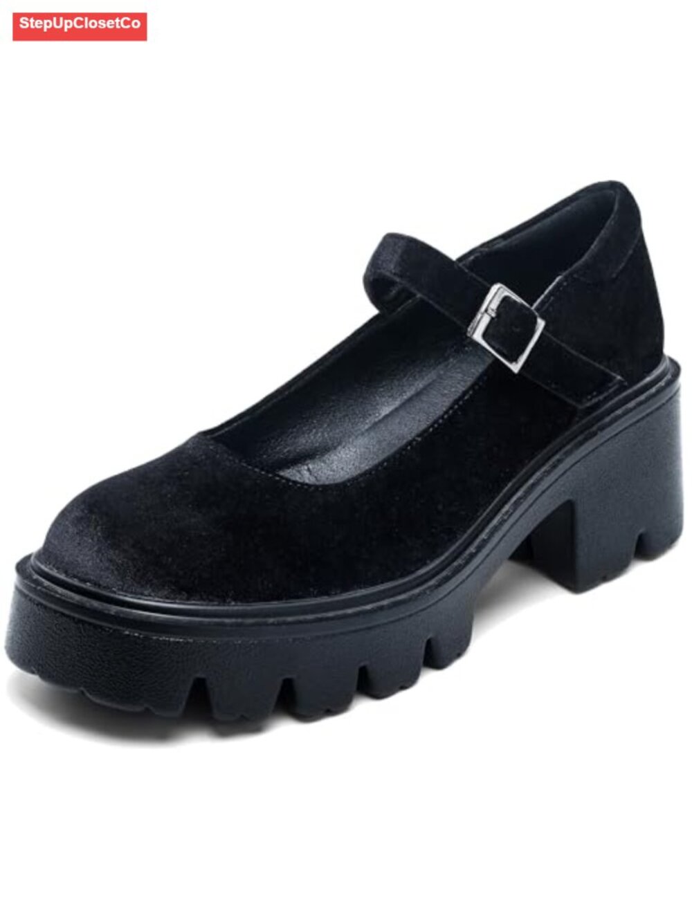 Chunky Platform Mary Jane Heels for Women, Round Toe PU Dress Shoes